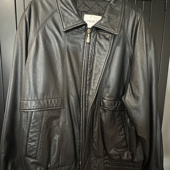 London Fog Genuine Leather Jacket Mens Size L Zip Front Bomber Coat Black - Picture 4 of 10